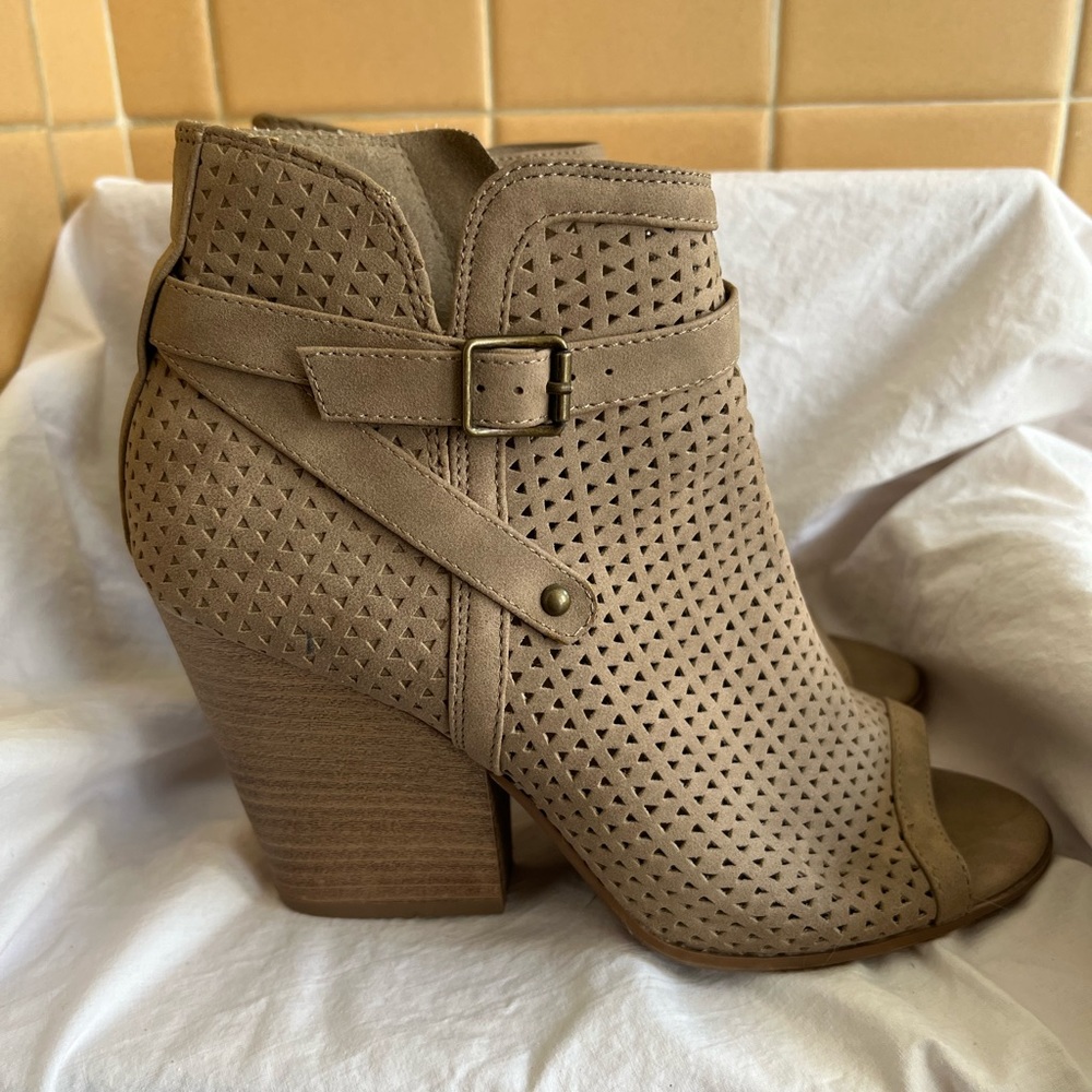 Taupe Peep Toe Bootie